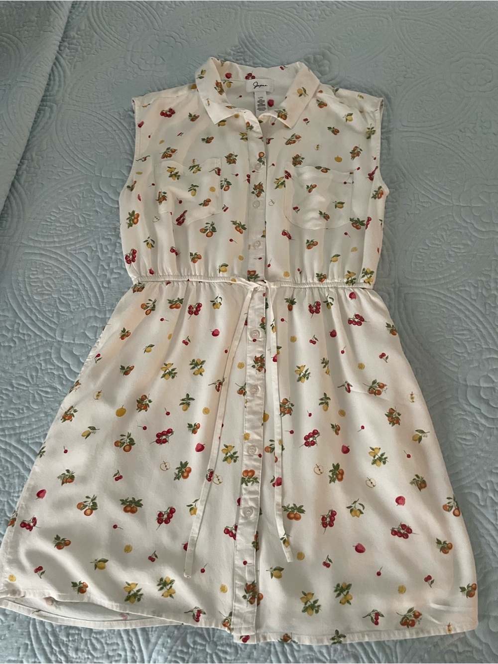 Woman’s White Fruit-Print Shirt Dress